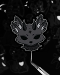 Sad demon fox creature vinyl sticker with black horns, headshot, dark cute tyle, piercings, alternative
